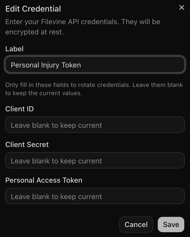 Edit Credential dialog