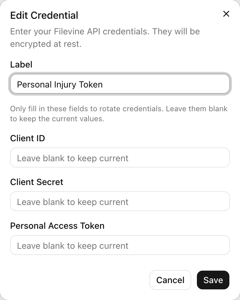 Edit Credential dialog