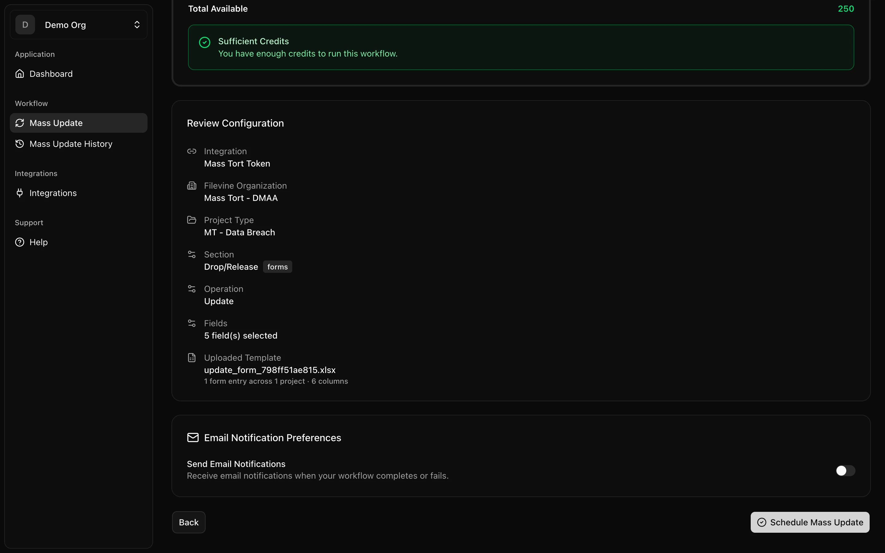 Bulk update preview screen